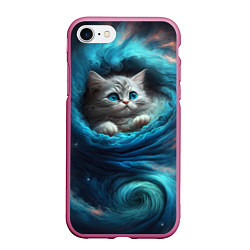 Чехол iPhone 7/8 матовый Котик в звездных облаках, цвет: 3D-малиновый