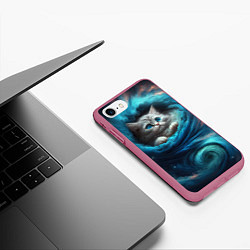 Чехол iPhone 7/8 матовый Котик в звездных облаках, цвет: 3D-малиновый — фото 2