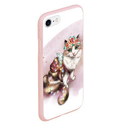 Чехол iPhone 7/8 матовый Милая кошечка с цветами, цвет: 3D-светло-розовый — фото 2