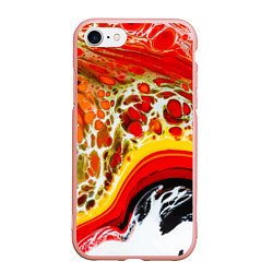 Чехол iPhone 7/8 матовый Брызги краски - красные, оранжевые разводы, цвет: 3D-светло-розовый
