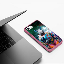 Чехол iPhone 7/8 матовый Rhino in spacesuit - neural network, цвет: 3D-малиновый — фото 2