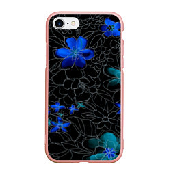 Чехол iPhone 7/8 матовый Неоновые цветы, цвет: 3D-светло-розовый