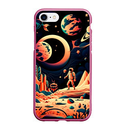 Чехол iPhone 7/8 матовый Покорение космоса, цвет: 3D-малиновый