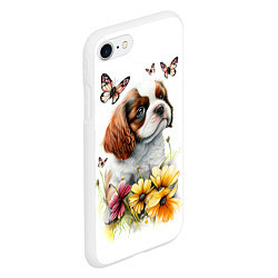 Чехол iPhone 7/8 матовый Милый щенок на цветущем лугу, цвет: 3D-белый — фото 2
