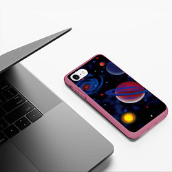 Чехол iPhone 7/8 матовый Планеты, цвет: 3D-малиновый — фото 2