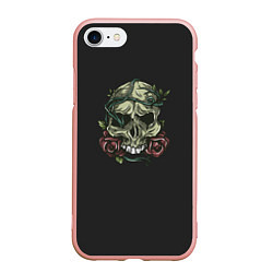 Чехол iPhone 7/8 матовый Зеленый череп с розами, цвет: 3D-светло-розовый