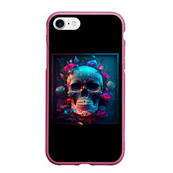 Чехол iPhone 7/8 матовый Неоновый мексиканский череп, цвет: 3D-малиновый