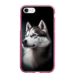 Чехол iPhone 7/8 матовый Собака Хаски с голубыми глазами, цвет: 3D-малиновый
