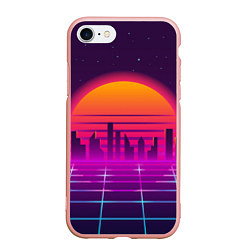 Чехол iPhone 7/8 матовый Futuristic Retro City, цвет: 3D-светло-розовый