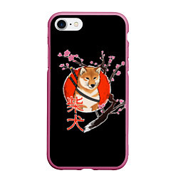 Чехол iPhone 7/8 матовый Сиба ину самурай, цвет: 3D-малиновый