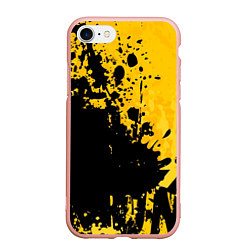 Чехол iPhone 7/8 матовый Пятна черной краски на желтом фоне, цвет: 3D-светло-розовый