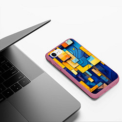 Чехол iPhone 7/8 матовый Синие и жёлтые фигуры, цвет: 3D-малиновый — фото 2