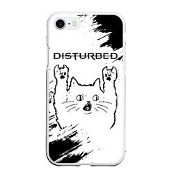 Чехол iPhone 7/8 матовый Disturbed рок кот на светлом фоне, цвет: 3D-белый