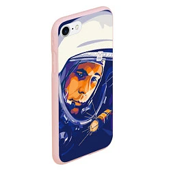 Чехол iPhone 7/8 матовый Юрий Гагарин в скафандре, цвет: 3D-светло-розовый — фото 2