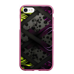 Чехол iPhone 7/8 матовый Темная фиолетовая текстура с листьями, цвет: 3D-малиновый