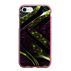 Чехол iPhone 7/8 матовый Темные фиолетовые и зеленые вставки, цвет: 3D-малиновый
