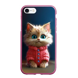 Чехол iPhone 7/8 матовый Котик в розовом свитере, цвет: 3D-малиновый