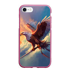 Чехол iPhone 7/8 матовый Орел с мечом в облаках на закате, цвет: 3D-малиновый