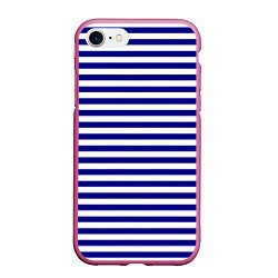 Чехол iPhone 7/8 матовый Тельняшка синяя ВМФ, цвет: 3D-малиновый