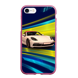 Чехол iPhone 7/8 матовый Спорткар Porsche в движении, цвет: 3D-малиновый