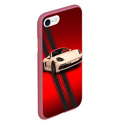 Чехол iPhone 7/8 матовый Немецкий спортивный автомобиль Porsche, цвет: 3D-малиновый — фото 2