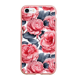 Чехол iPhone 7/8 матовый Цветы и бутоны розы - паттерн, цвет: 3D-светло-розовый