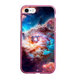 Чехол iPhone 7/8 матовый Небула в космосе в голубо-розовых тонах - нейронна, цвет: 3D-малиновый