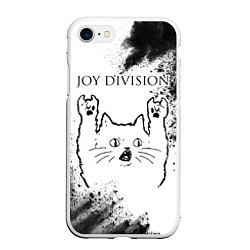 Чехол iPhone 7/8 матовый Joy Division рок кот на светлом фоне, цвет: 3D-белый