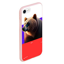 Чехол iPhone 7/8 матовый Медведь на флаге России, цвет: 3D-светло-розовый — фото 2