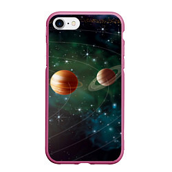 Чехол iPhone 7/8 матовый Планетная система, цвет: 3D-малиновый