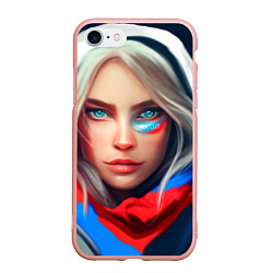 Чехол iPhone 7/8 матовый Девушка с голубыми глазами в флаге, цвет: 3D-светло-розовый