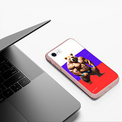Чехол iPhone 7/8 матовый Накаченный медведь на Российском флаге, цвет: 3D-светло-розовый — фото 2