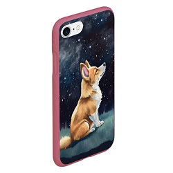 Чехол iPhone 7/8 матовый Корги и звездное небо - акварель, цвет: 3D-малиновый — фото 2