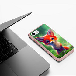 Чехол iPhone 7/8 матовый Рыжий лисенок под лесным дождем, цвет: 3D-светло-розовый — фото 2