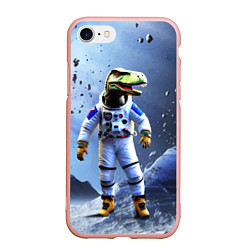 Чехол iPhone 7/8 матовый Тираннозавр-космонавт, цвет: 3D-светло-розовый