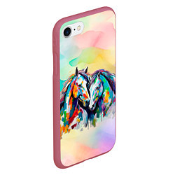 Чехол iPhone 7/8 матовый Две разноцветные лошади, цвет: 3D-малиновый — фото 2