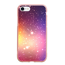 Чехол iPhone 7/8 матовый Желто фиолетовое свечение и звезды, цвет: 3D-светло-розовый