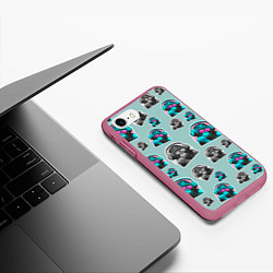 Чехол iPhone 7/8 матовый Обезьяна меломан, цвет: 3D-малиновый — фото 2