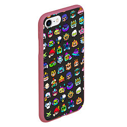 Чехол iPhone 7/8 матовый Значки на скины Бравл Старс Brawl Черный фон Пины, цвет: 3D-малиновый — фото 2