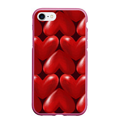 Чехол iPhone 7/8 матовый Red hearts, цвет: 3D-малиновый