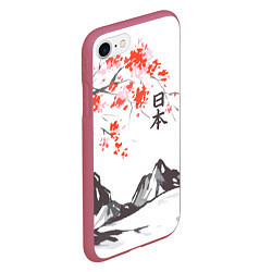 Чехол iPhone 7/8 матовый Цветущая сакура и солнце - Япония, цвет: 3D-малиновый — фото 2