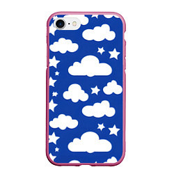 Чехол iPhone 7/8 матовый Облака и звёздочки, цвет: 3D-малиновый