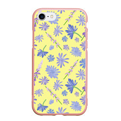 Чехол iPhone 7/8 матовый Cute blue flowers, цвет: 3D-светло-розовый