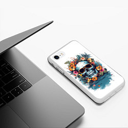 Чехол iPhone 7/8 матовый Череп цветы и лето, цвет: 3D-белый — фото 2