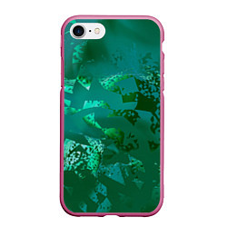 Чехол iPhone 7/8 матовый Зелёные обрывки фигур, цвет: 3D-малиновый