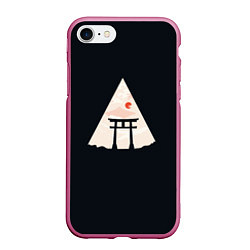 Чехол iPhone 7/8 матовый Японские ворота Тории в горах, цвет: 3D-малиновый