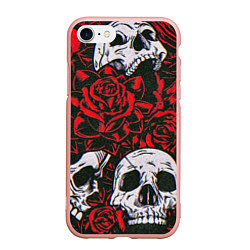Чехол iPhone 7/8 матовый Красные розы и черепа, цвет: 3D-светло-розовый