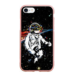 Чехол iPhone 7/8 матовый Космонавт играет рок на гитаре, цвет: 3D-светло-розовый