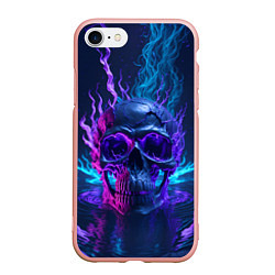 Чехол iPhone 7/8 матовый Неоновый череп в огне, цвет: 3D-светло-розовый