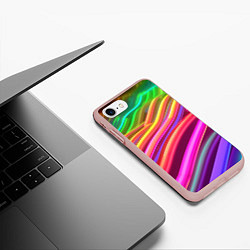 Чехол iPhone 7/8 матовый Неоновые радужные волны, цвет: 3D-светло-розовый — фото 2